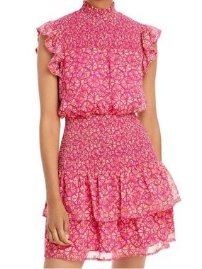 AQUA Pink Ruffled High-Neck Tiered Mini Dress Size Medium